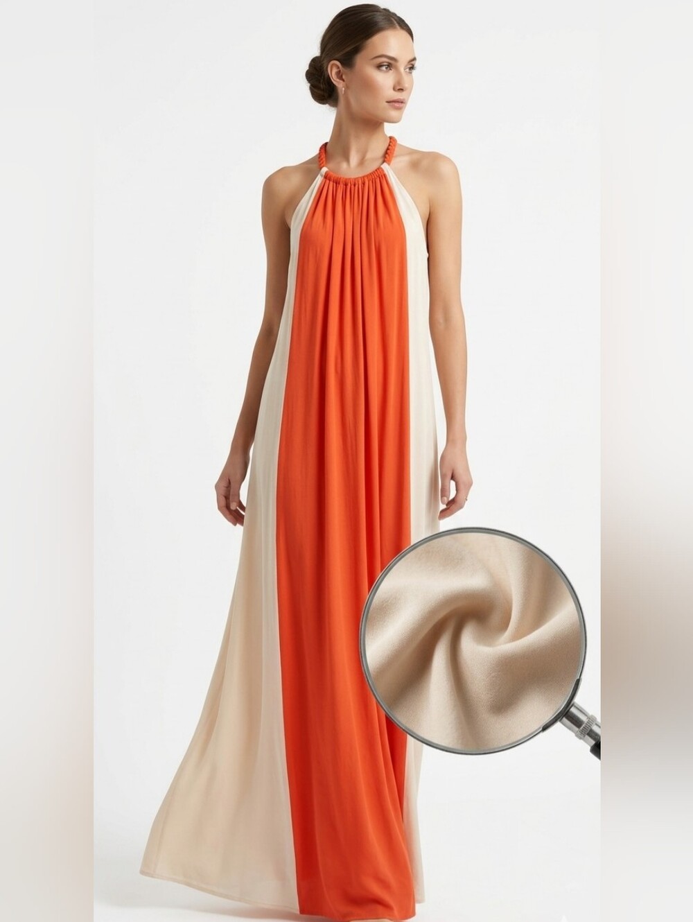 Ella Moss Orange and Cream Halter Maxi Dress Size:S